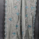 Grey Embellished Organza Designer Saree