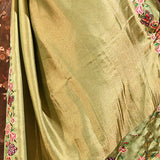 Olive Green With Butterfly And Floral Motif Border Designer Saree