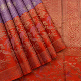 Regal Mauve Kanjivaram Silk Saree With Grand Red Shikargah Border