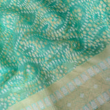 Sea Green Kanjivaram Silk Saree With Scattered Zari Butis And Geometric Gold Border