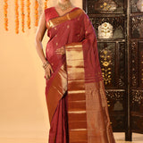 Maroon Checked Butti Kanjivaram Silk Saree