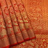 Exquisite Red & Gold Checked Floral Kanjivaram Silk Saree