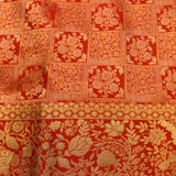 Exquisite Red & Gold Checked Floral Kanjivaram Silk Saree