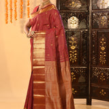 Maroon Checked Butti Kanjivaram Silk Saree