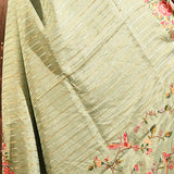 Sage Green Striped With Rose And Bird Motif Embroidered Border Designer Saree