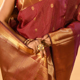 Maroon Checked Butti Kanjivaram Silk Saree