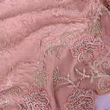 Peach Textured Saree With Hand Embroidered Net Border