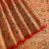 Opulent Coral-Peach Kanjivaram Silk Saree With Meenakari Floral Weave