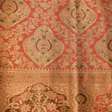 Opulent Coral-Peach Kanjivaram Silk Saree With Meenakari Floral Weave