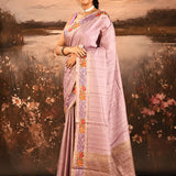 Soft Lavender Dotted Weave With Floral Leaf Border Designer Saree
