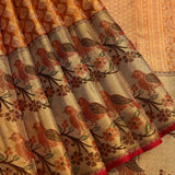Artisanal Golden-Amber Leaf-Brocade Kanjivaram Saree