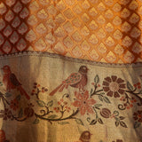 Artisanal Golden-Amber Leaf-Brocade Kanjivaram Saree