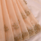 Peach Kanjivaram Organza Saree With Gold Sequin Floral Jaal Embroidered Border