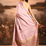 Soft Lavender Dotted Weave With Floral Leaf Border Designer Saree