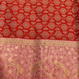 Crimson Red & Pink Peacock-Motif Kanjivaram Silk Saree