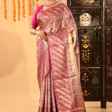 Golden Pink Floral Kanjivaram Silk Saree