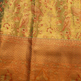 Golden Olive Heritage Bird Motif Kanjivaram Saree