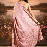 Soft Lavender With All Over Checks, Floral And Bird Motif Border Designer Saree