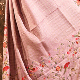 Soft Lavender With All Over Checks, Floral And Bird Motif Border Designer Saree
