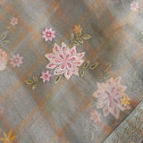 Sage Green Checkered Organza Saree With Hand-Embroidered Floral Motifs