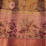 Earthy Brown & Pink Floral Bouquet Kanjivaram Silk Saree