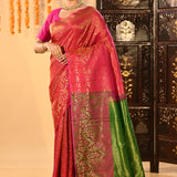 Pink And Green Diamond Weave Kanjivaram Silk Saree