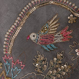 Grey Organza Saree With Hand Embroidered Bird And Floral Border