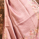 Soft Mauve Checkered With Multicolor Floral Motif Border Designer Saree