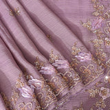 Mauve Satin Saree With Hand Embroidered Floral Border