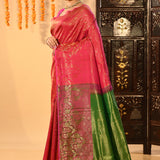 Pink And Green Diamond Weave Kanjivaram Silk Saree