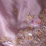 Mauve Satin Saree With Hand Embroidered Floral Border