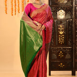 Pink And Green Diamond Weave Kanjivaram Silk Saree