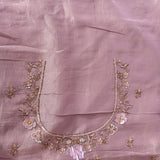 Mauve Satin Saree With Hand Embroidered Floral Border