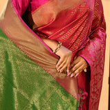 Pink And Green Diamond Weave Kanjivaram Silk Saree