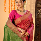 Pink And Green Diamond Weave Kanjivaram Silk Saree