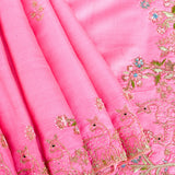 Pink Silk Saree With Sequin Embroidered Deer Shikargah Border