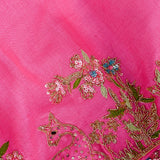 Pink Silk Saree With Sequin Embroidered Deer Shikargah Border