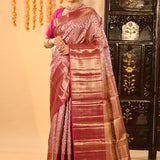 Rose Pink Floral Brocade Kanjivaram Silk Saree