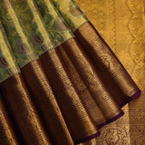 Serene Pastel Green & Gold Bird-Motif Kanjivaram Saree