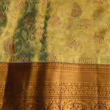 Serene Pastel Green & Gold Bird-Motif Kanjivaram Saree