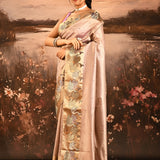 Soft Baby Blush Pink With Buttis And Swan Highlighted Border Tissue Saree