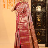 Rose Pink Floral Brocade Kanjivaram Silk Saree