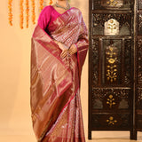 Rose Pink Floral Brocade Kanjivaram Silk Saree