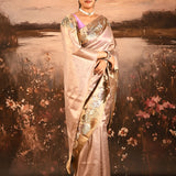 Soft Baby Blush Pink With Buttis And Swan Highlighted Border Tissue Saree