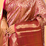Rose Pink Floral Brocade Kanjivaram Silk Saree