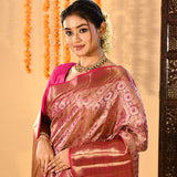 Rose Pink Floral Brocade Kanjivaram Silk Saree