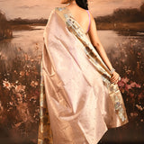 Soft Baby Blush Pink With Buttis And Swan Highlighted Border Tissue Saree