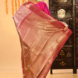Rose Pink Floral Brocade Kanjivaram Silk Saree