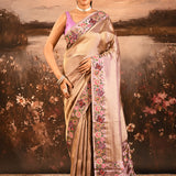 Antique Gold With Butterfly And Floral Motif Border Designer Saree