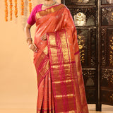 Orange Checked Butti Kanjivaram Silk Saree
